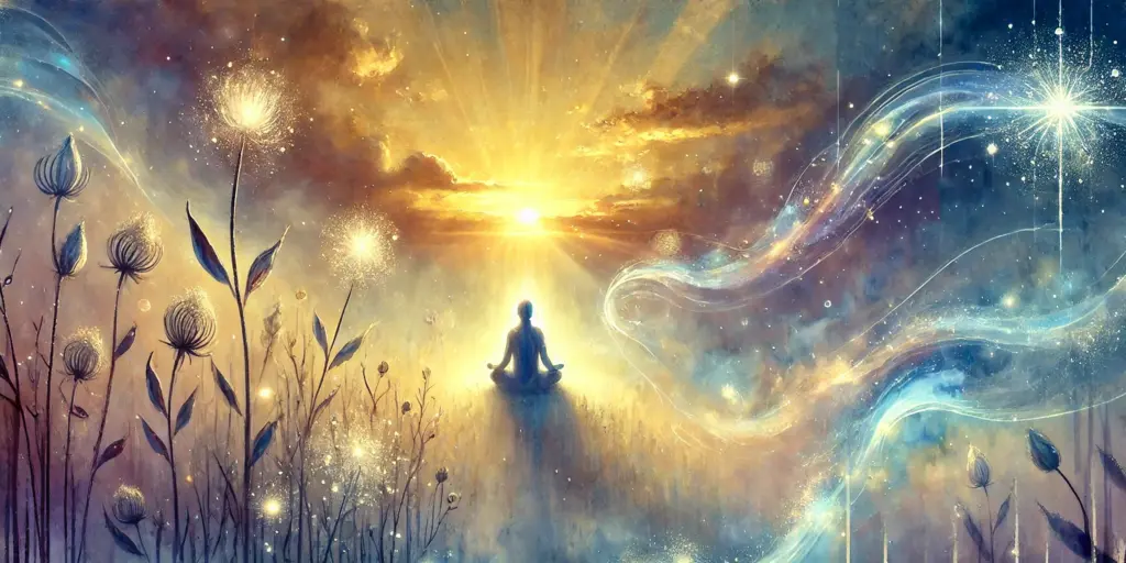 Die Sprache der Intuition entfaltet sich in der Stille der Meditation – wo kosmische Weisheit und irdische Natur zu einem harmonischen Dialog verschmelzen